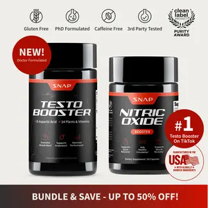 SNAP - Testo Booster + Nitric Oxide Bundle - Supports Men's Testosterone Production - D-Aspartic Acid & 14 Plants - 3rd Party Tested - 90 Count - Boost Blood Flow & Stamina - Muscle Mass & Performance Booster
