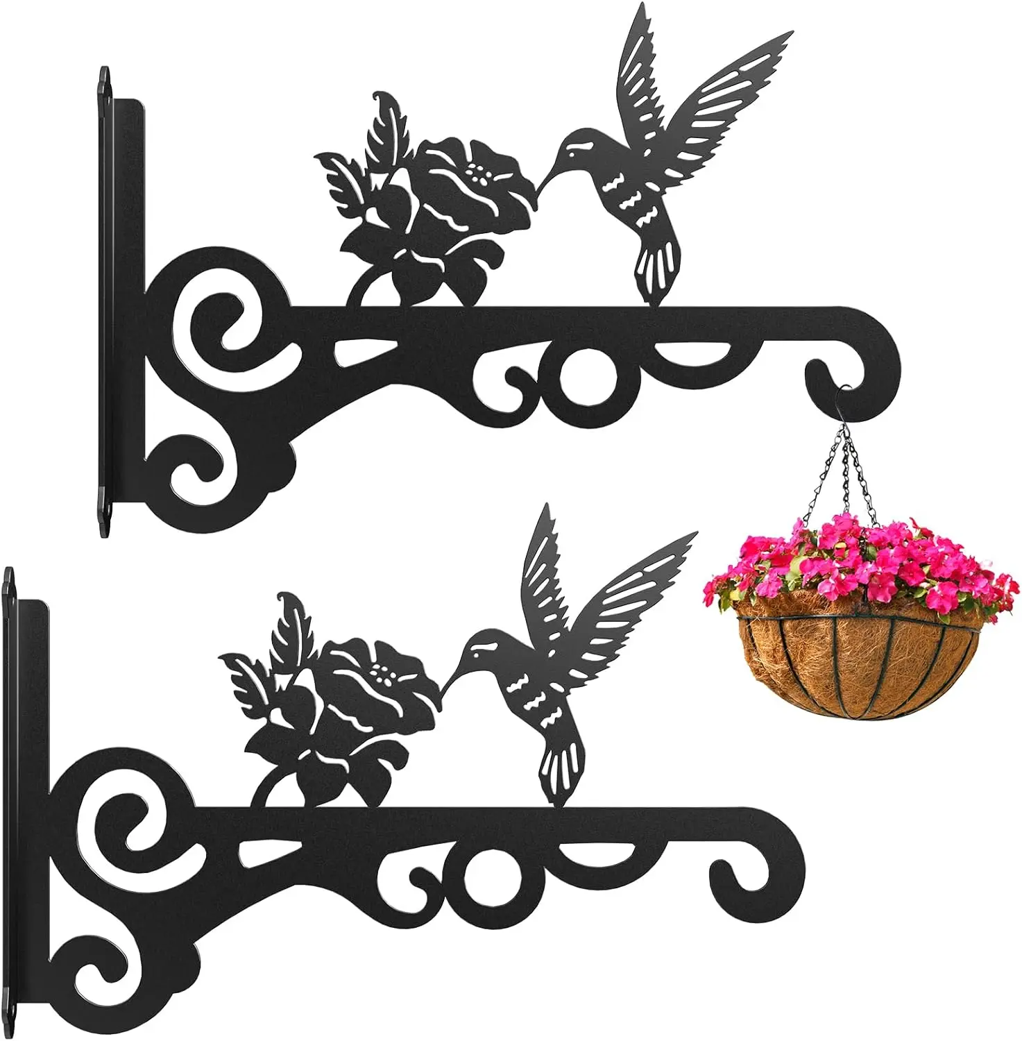 Plant Hanger 2-Pack Aesthetic Wall Hanger Indoor and Outdoor 10 Inch Metal Hanging Plant Bracket Beautiful Bird Pattern Anti Rust Plant Hooks Hanging Plants, Bird Feeder, Wind Chime, Lantern
