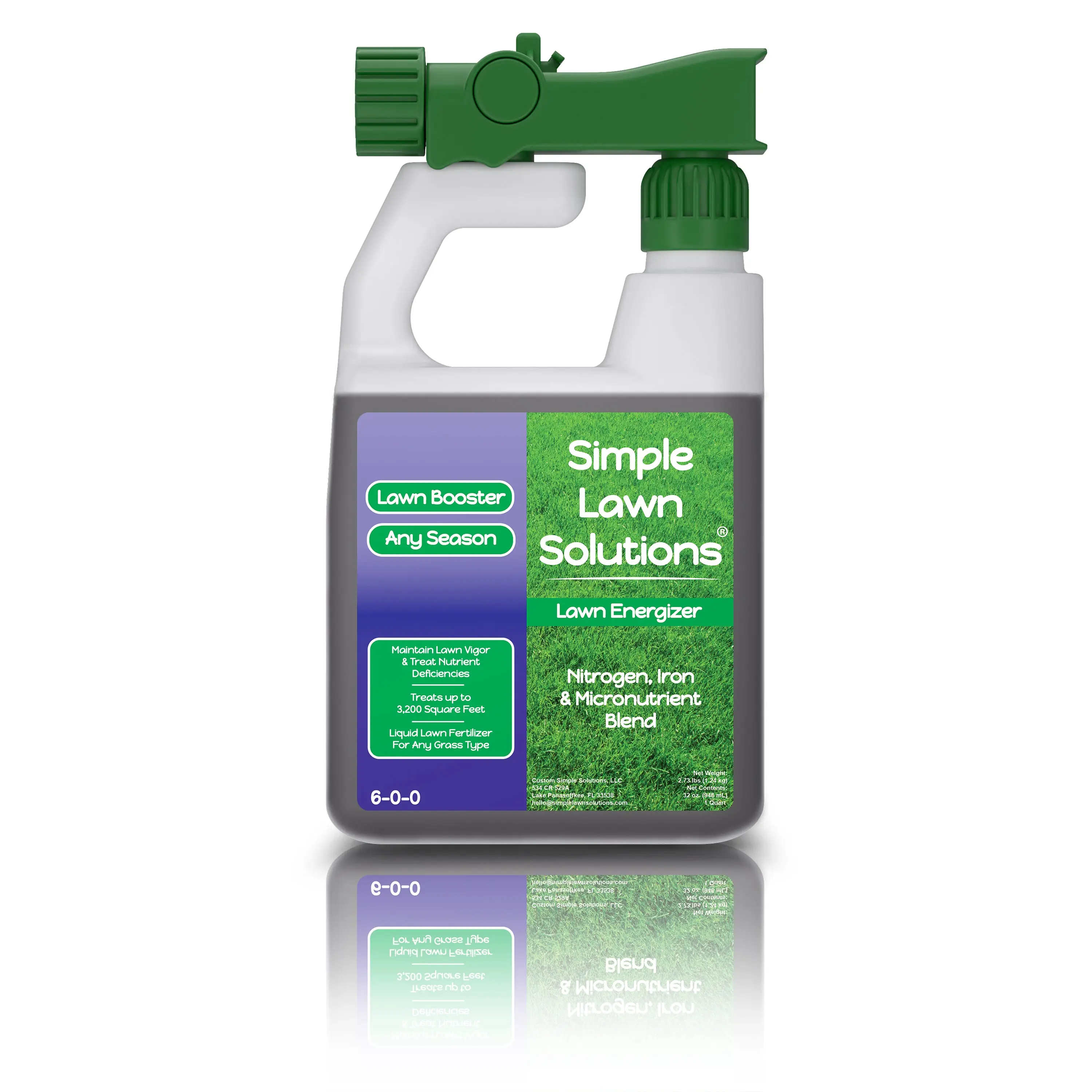 Liquid Iron & Nitrogen Lawn Fertilizer Lawn Booster - Fast Green Grass Energizer - Lawn & Turf Care - Ready-to-use Attached Sprayer - 32 oz