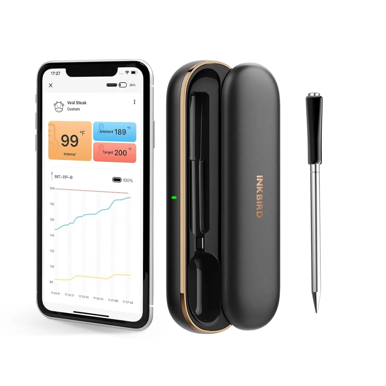 INKBIRD Bluetooth 5.1 Digital Cooking Thermometer - 304 Stainless Steel Waterproof Kitchenware Utensil with LED Display, Plastic-PVC Free Ceramic-Coated Gadget for BBQ, Camping (Menus Compatible)