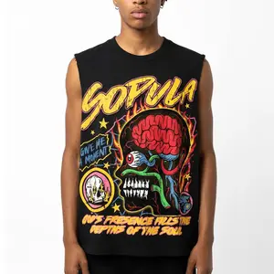 Sopula Studio Men's Graffiti Skull Pattern Cotton Sleeveless Sports Shirt Black SpringStatements