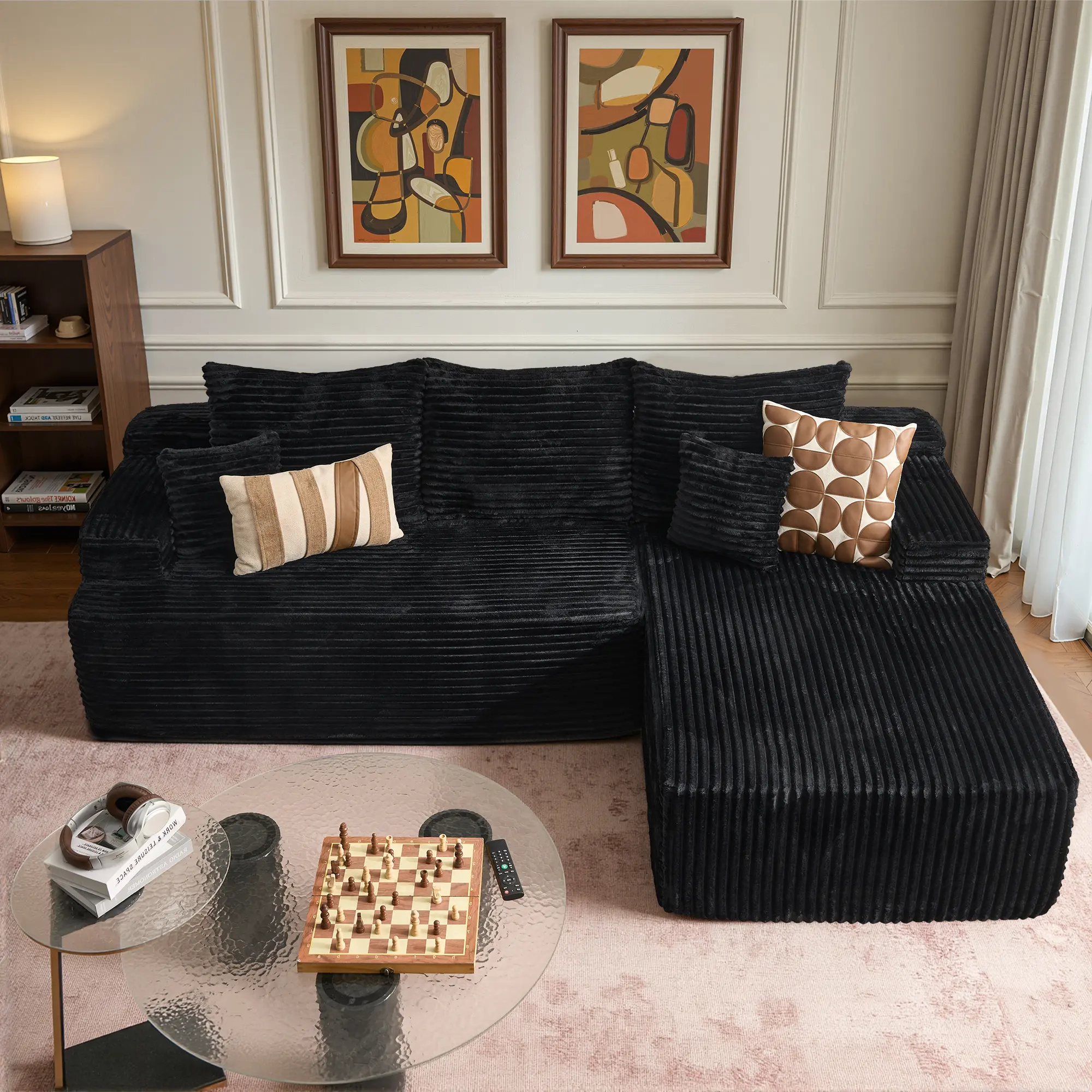 96" Black L Shape Sofa Right Chaise