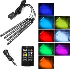 Car LED Strip Light Interior, Sound Active 4 Lines 48 LEDs Multicolor Music Sync Interior Car Lights Under Dash Waterproof led Lights for car, Wireless Remote Control, with Car Charger,DC 12V car decor light Wireless RGB LED Car Ambient Lighting kit mode