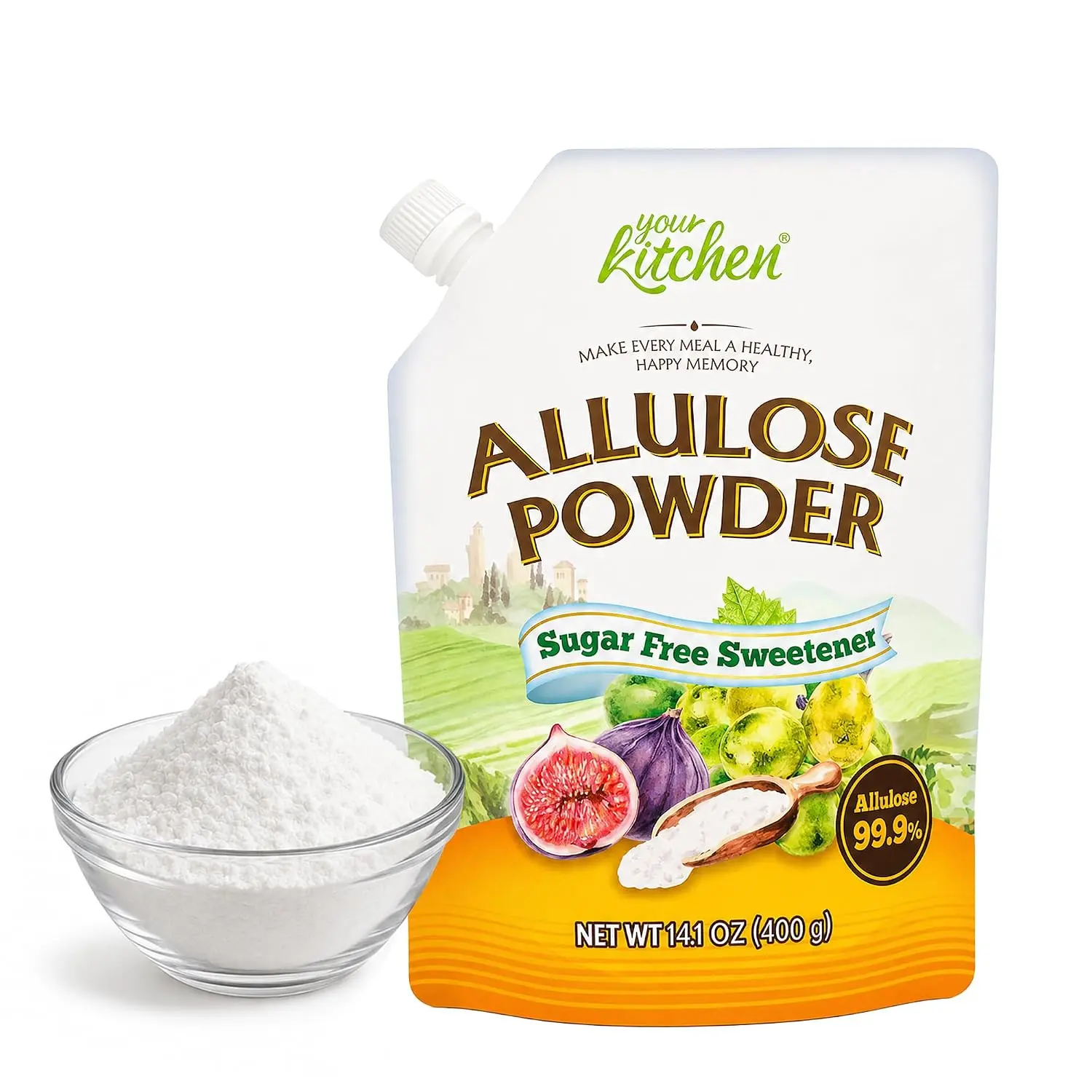 Yourkitchen 14-Ounce Allulose Sweetener, Zero Calorie Sugar Substitute, Keto Friendly, Non GMO, Non-Erythritol, Gluten Free & Vegan Sweetener, 1 Pack