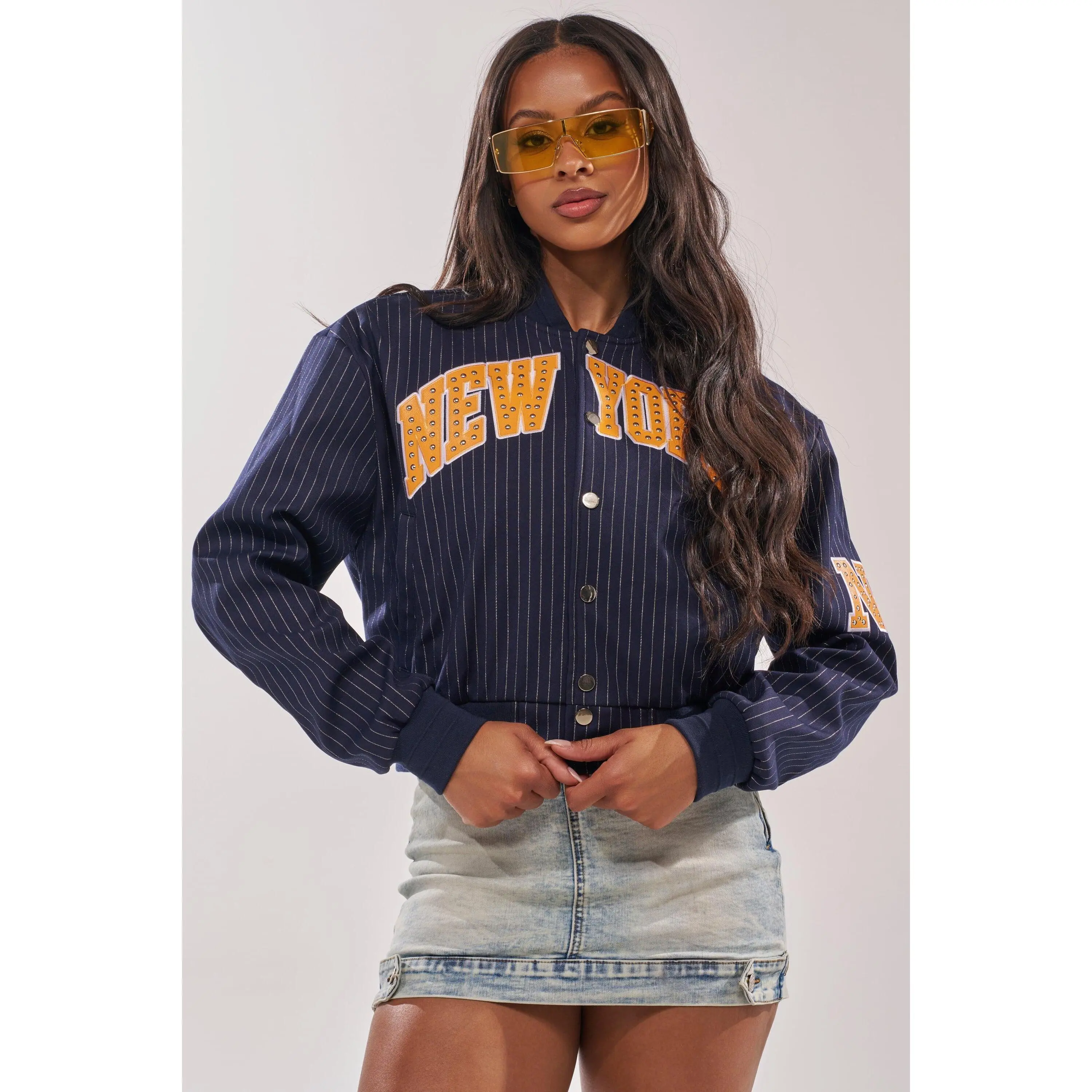 COURTSIDE PINSTRIPE BOMBER