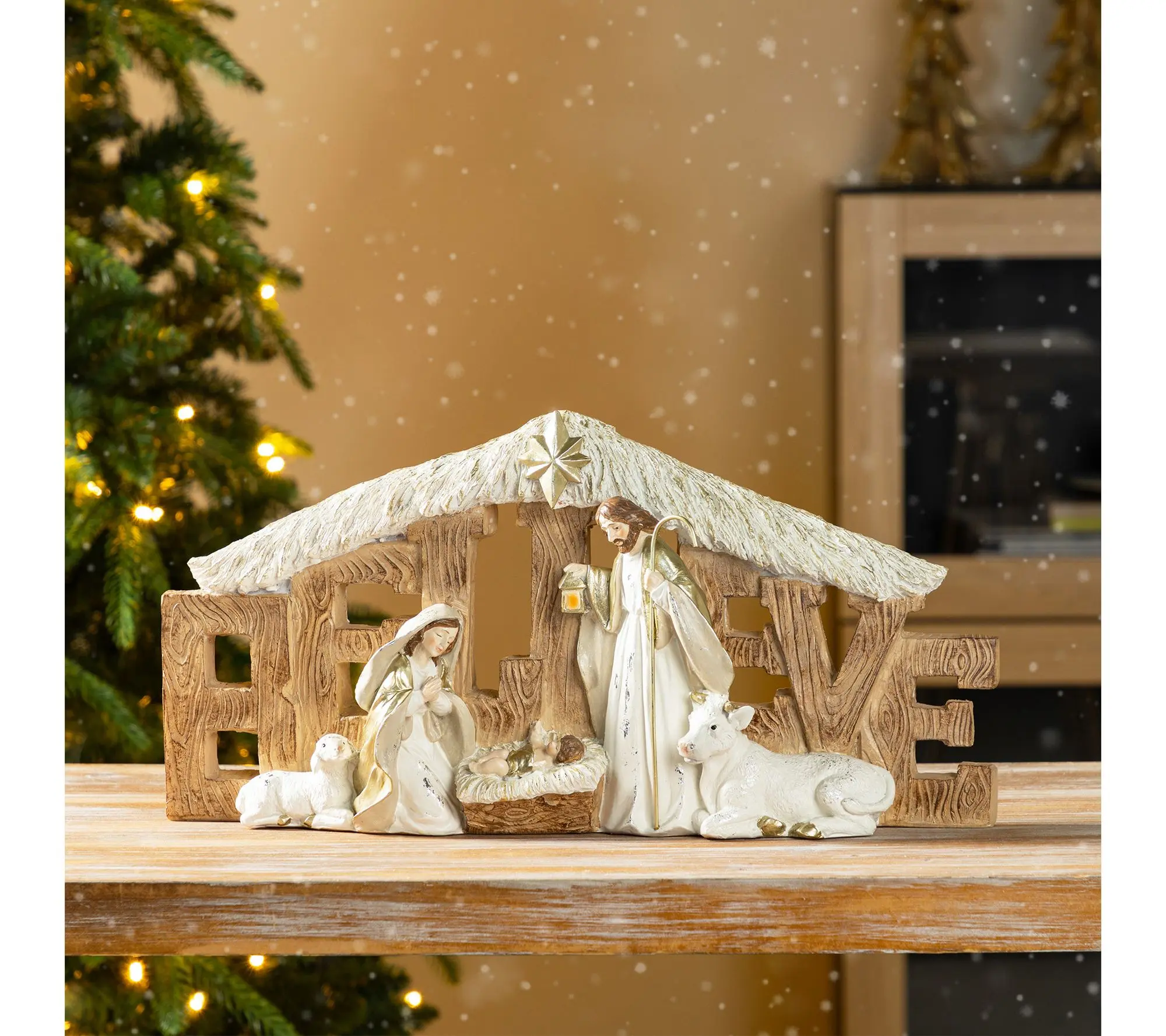 Glitzhome 11.75"L Resin "BELIEVE" Holy Family Figurine