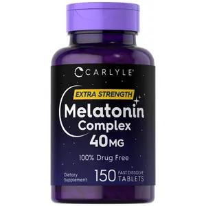 Carlyle Melatonin 40mg Complex | 150 Fast Dissolve Tablets | Extra Strength Support | with Ashwagandha and Chamomile | Vegetarian, Non-GMO, Gluten Free Supplement