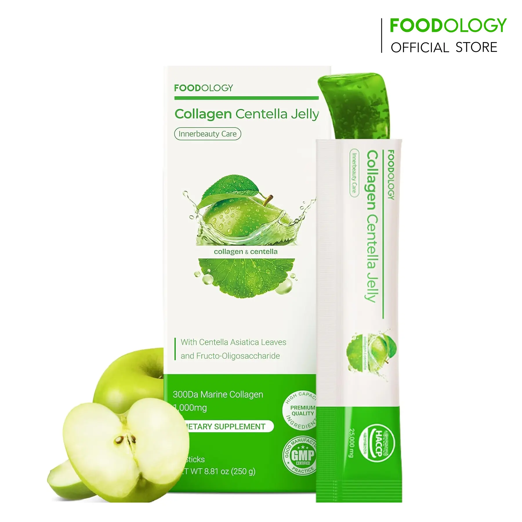 [FOODOLOGY] Collagen Centella Jelly, K-Beauty Glow Skin, Integrate Daily Skincare Routine to Help Skin Stay Hydrated and Plump, Fresh Apple Flavor, Contains Cica Soothing, Hydration Boost Jelly Sticks