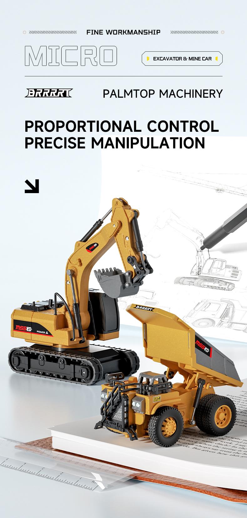 BRRRRT 1/64 Mini Remote Control Excavator and Dump Mini Forklift ToyTruck Full Proportion Toy Set with Lights and Sounds for Adults Kids Boys and Girls RC Construction Vehicles