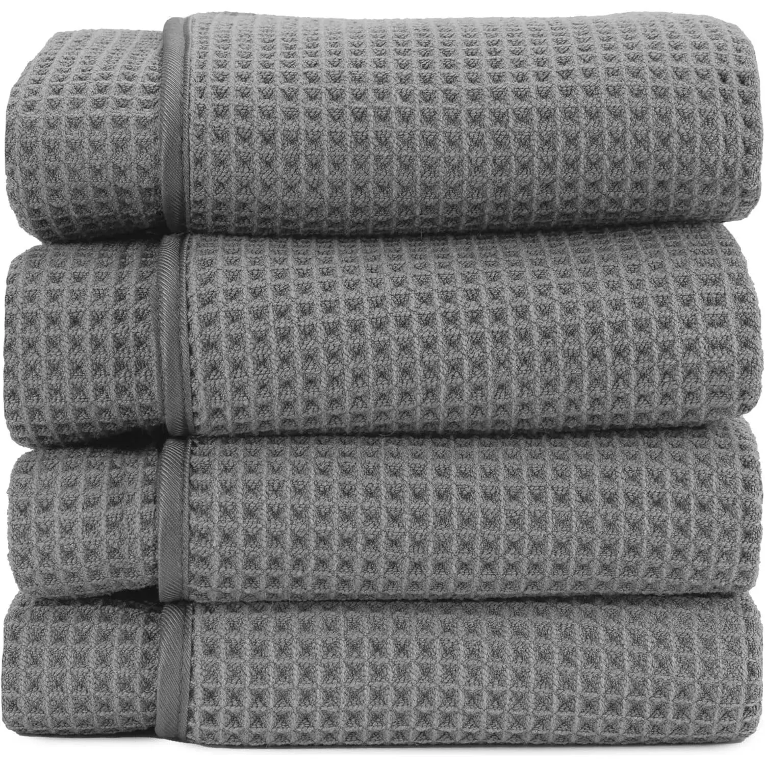 Aura Microfiber Waffle Bath Towels, 4 Pack, Quick-Dry, Ultra Absorbent, Lightweight Towels for Bathroom, 30 inches x 60 inches, 420GSM, Grey
