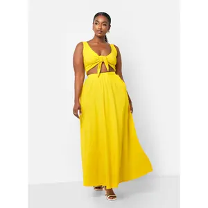 Love Story Crop Top & Maxi Skater Skirt Set - Yellow