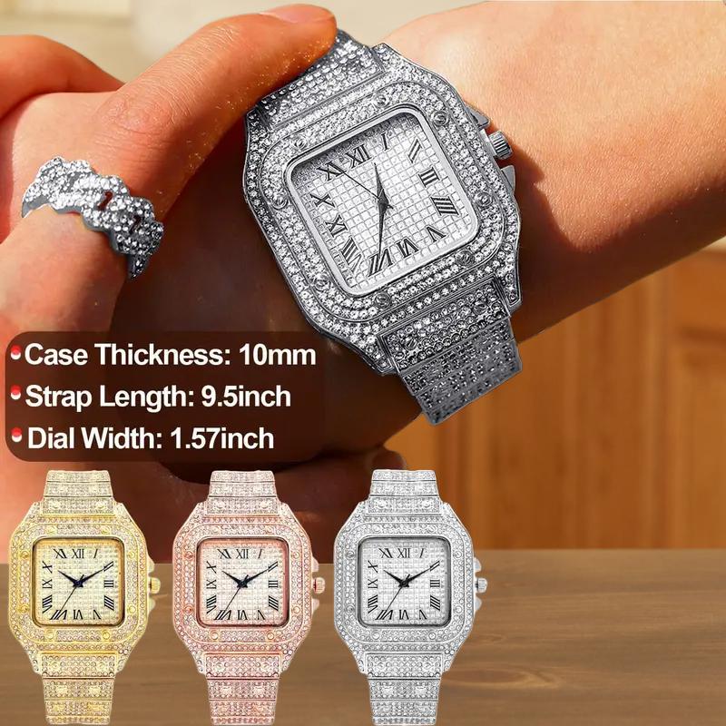 AIMANA Stylish Full-Diamond Square Watch – Sparkling crystal design, Roman numeral dial, high-quality quartz movement, suitable for parties and everyday wear, an ideal holiday gift.
