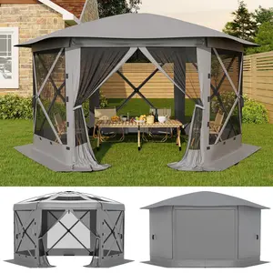 Pop Up Gazebo Screen Tent 13x13 ft with Removable Canopy Top – Quick-Set 6-Sided Bite-Proof Sun Shade Tent, All-Weather Outdoor Canopy Shelter for Camping, Backyard, and Patio,Grey