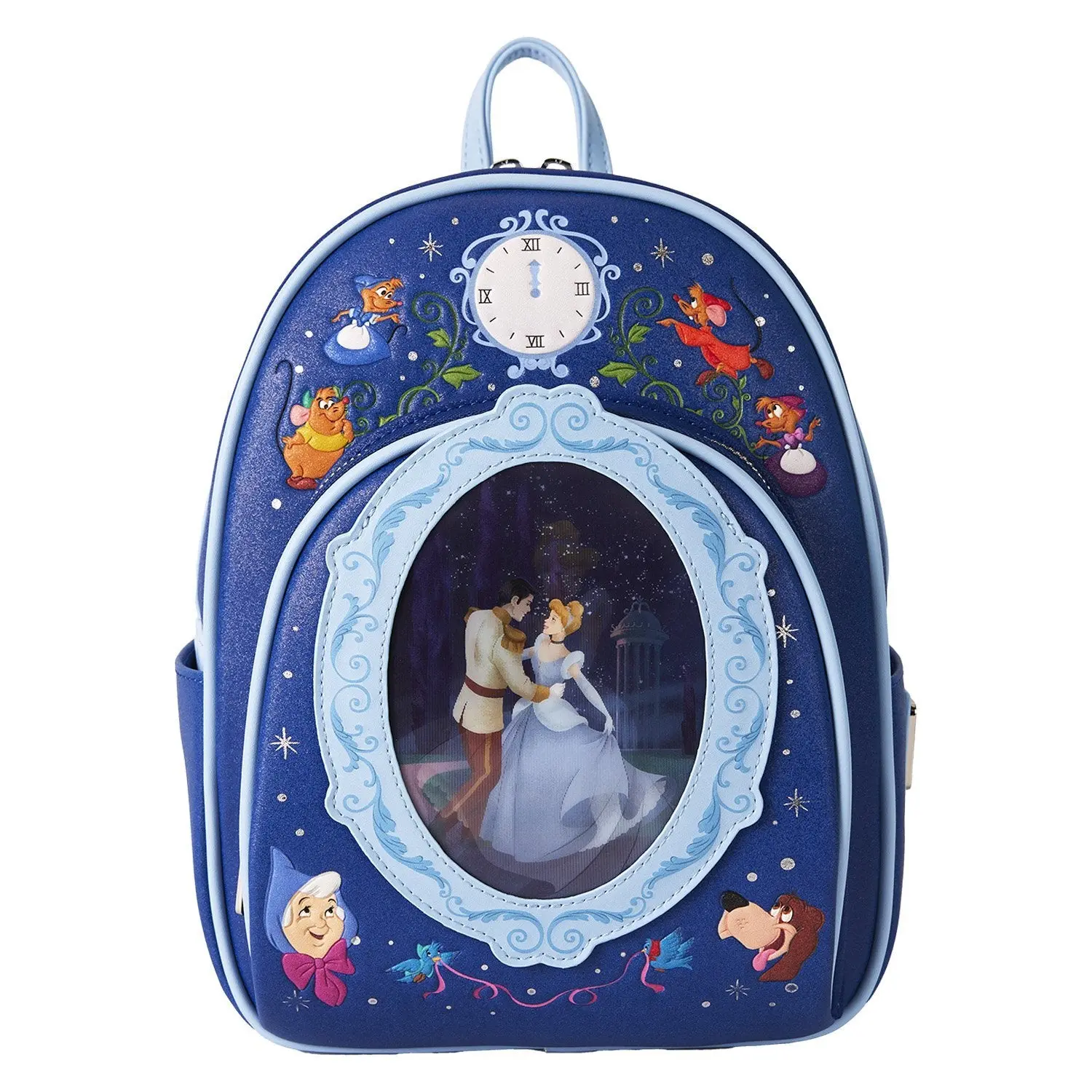 Loungefly Disney Cinderella 75th-Anniversary Celebration Lenticular Mini Backpack, Faux Leather with Embroidered Clock, Casual Functional Luggage Bag, Mini Backpacks, Everyday Carry, Collectibles, Lightweight, School Backpack, Whats In My Bag