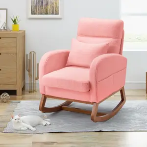 EROMMY Nursery Rocking Chair Teddy,Upholstered Glider Rocker with Side Pocket and Cushion,Modern Reading Chair with High Backrest and Rubber Wood Legs, Accent Armchair for Indoor Ergonomic Design Recliner Interior