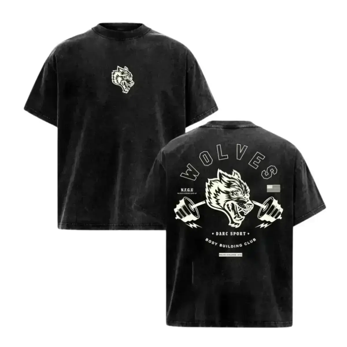 Darc Sport Wolves Bodybuilding Club Vintage Washed Oversized Tee | California Gym Apparel | Heavyweight Cotton | Perfect for Weightlifting & Street Style Menswear Top Man Streetwear Tshirt Crewneck Tropical Casual Tropical Casual