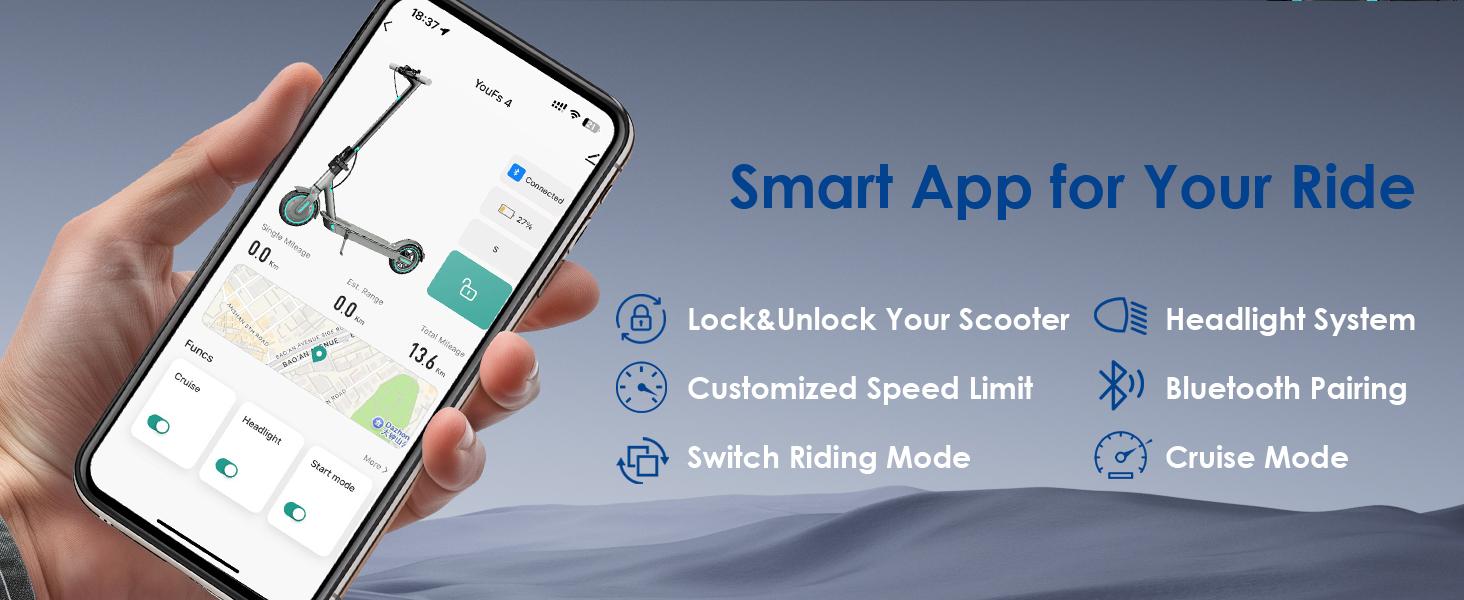 D8 Foldable Electric Scooter for Adults & Teens, 350W Motor, 19 MPH Top Speed, 15-18 Miles Range, 8.5" Solid Tires, APP Control, Portable Commuting Scooter