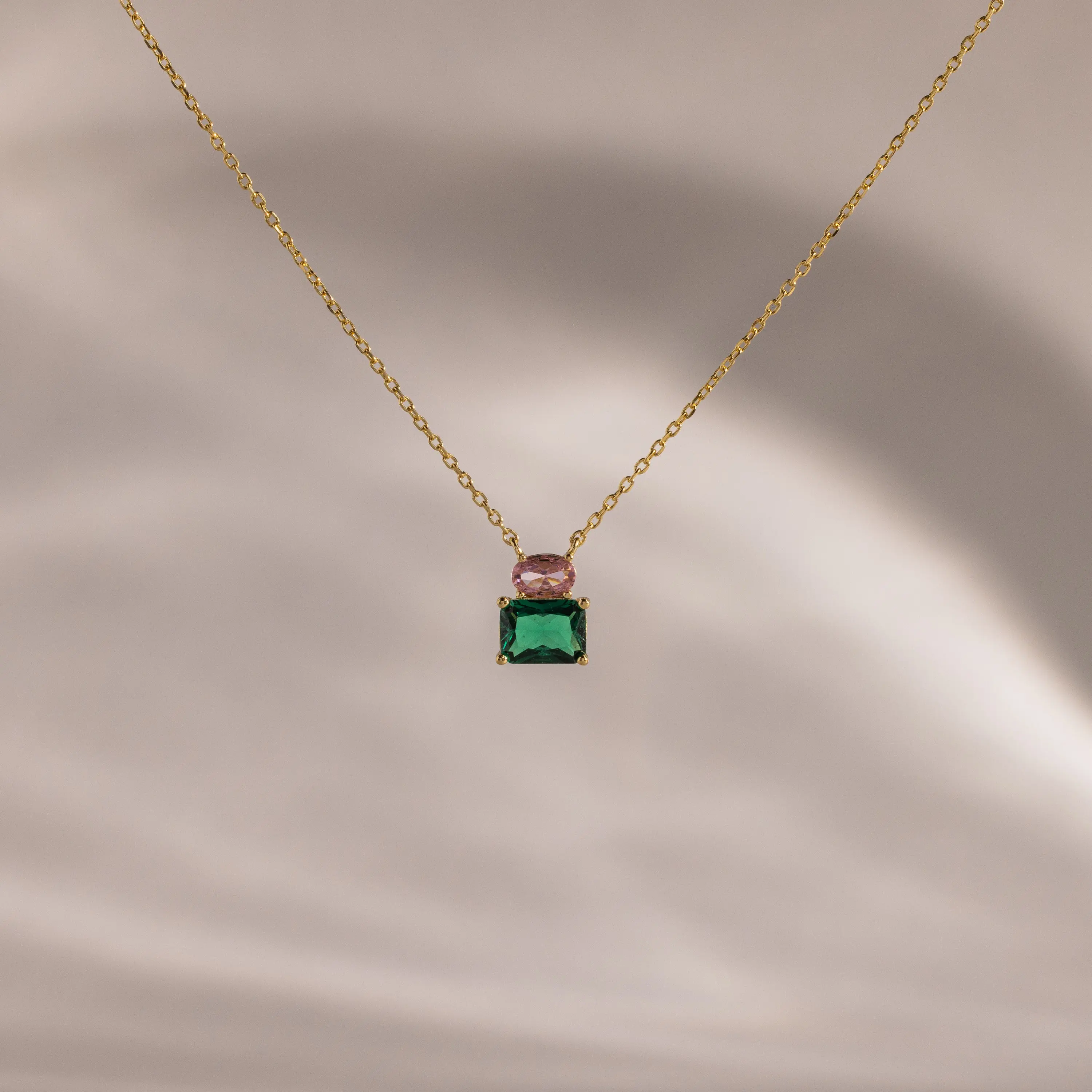 Emerald Bloom Necklace by Caitlyn Minimalist - Pink Tourmaline & Green Emerald Charm Necklace in Gold & Silver - Dainty Gemstone Jewelry - Friend Gift