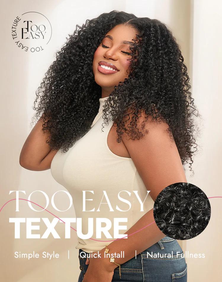 Luvme Too Easy Texture™ 0 Skill Needed-Beginner Friendly Wear Half Wig Invisible Hairline Human Hair Glueless V Part Wig No Leave Out Drawstring Install Burmese Messy Curl Yaki Straight Kinky Curly