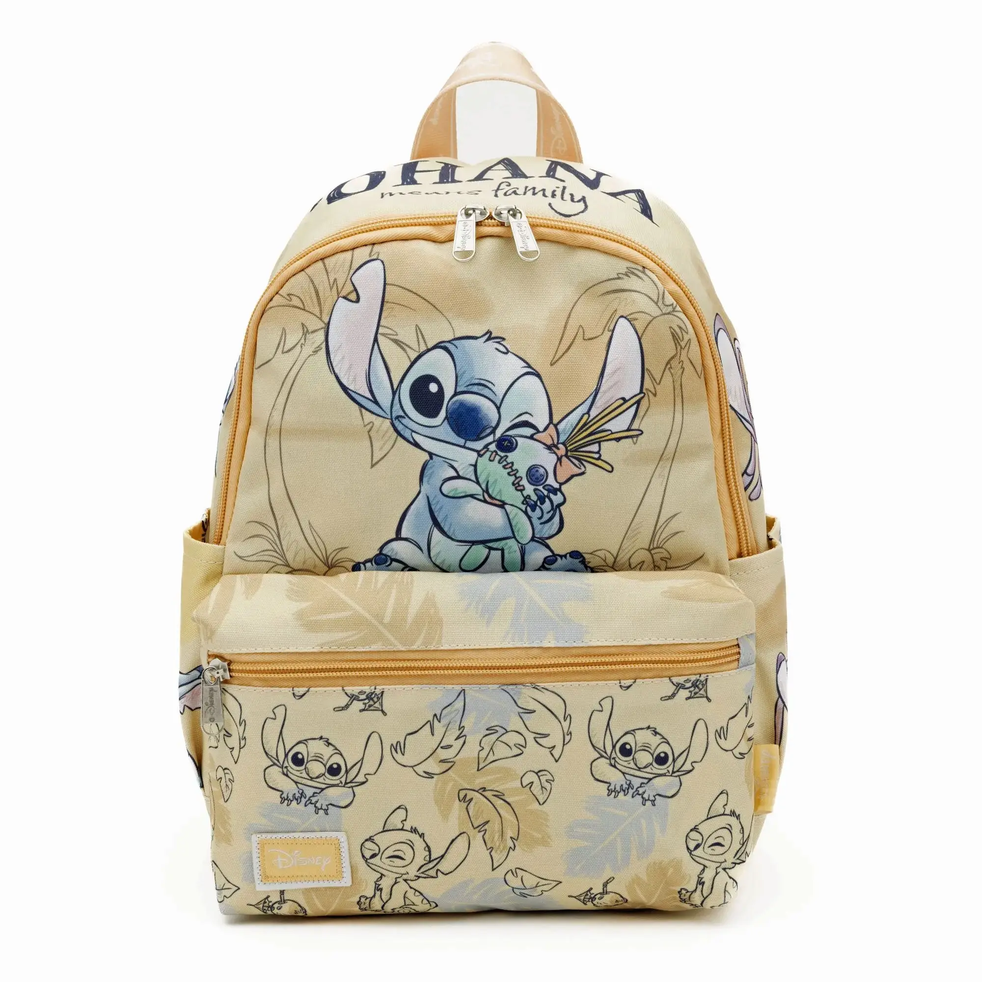 WondaPop Disney Stitch and Scrump 13in Durable Nylon Mini Backpack - Cute Daypacks for School Kids, Nylon Fabric Bag with Side Pockets, Ohana Means Family Functional Casual Daily Bag, Durable Nylon Daypack