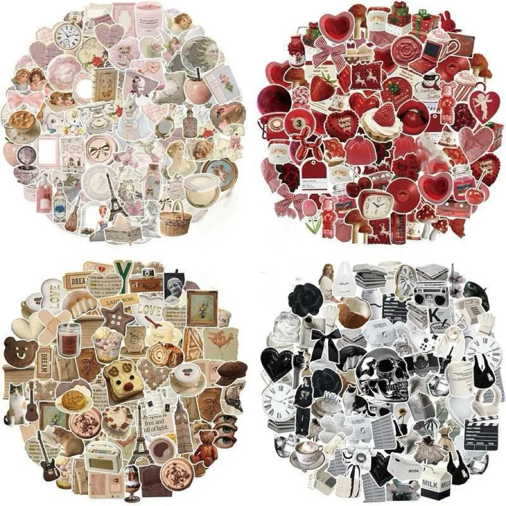 Vintage Aesthetic Die-Cut Decorative Stickers - 240 Durable Waterproof Vinyl Pieces, Peel & Stick Easy-Remove DIY Scrapbooking Supplies, Smartphone/Cellphone/Handheld Devices Casing Accessories, Personalized, Cute Stickers