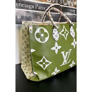 Pre-owned Louis Vuitton Coated Canvas Tote Bags ON THE GO GM MONOGRAM WHITE KHAKI GREEN BEIGE