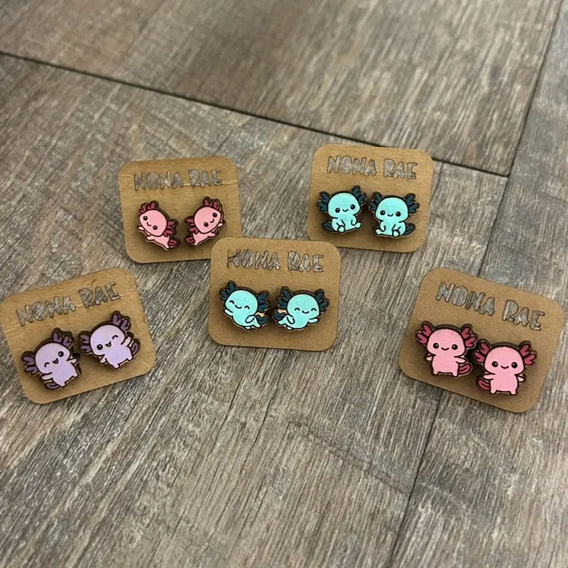 Axolotl Stud Earrings – Adorable Kawaii Axolotl Wooden Earrings
