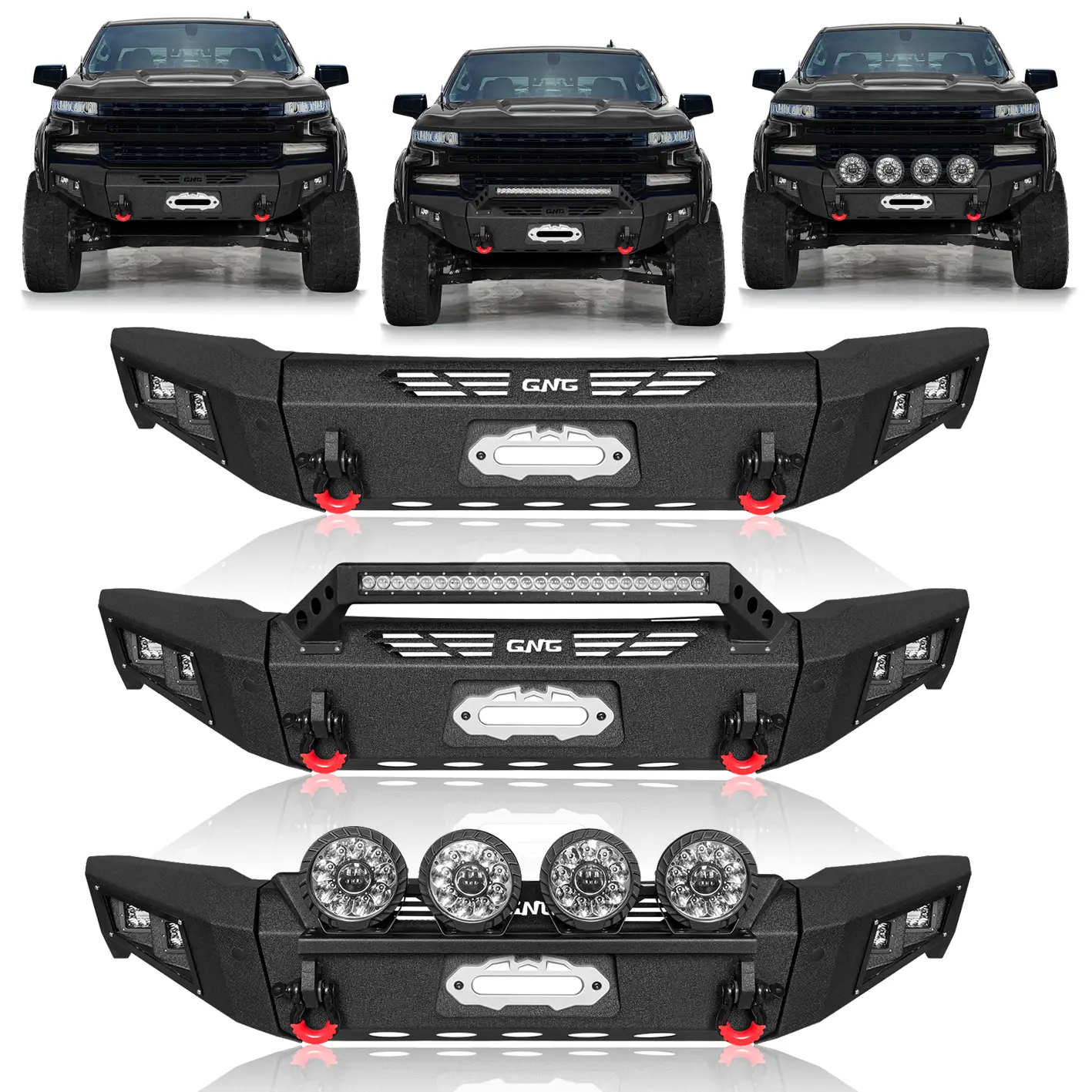 Vijay Front Bumper for 2019-2021 Chevrolet Silverado 1500, Auto Replacement Bumper with Built-in LEDs and Light Bar