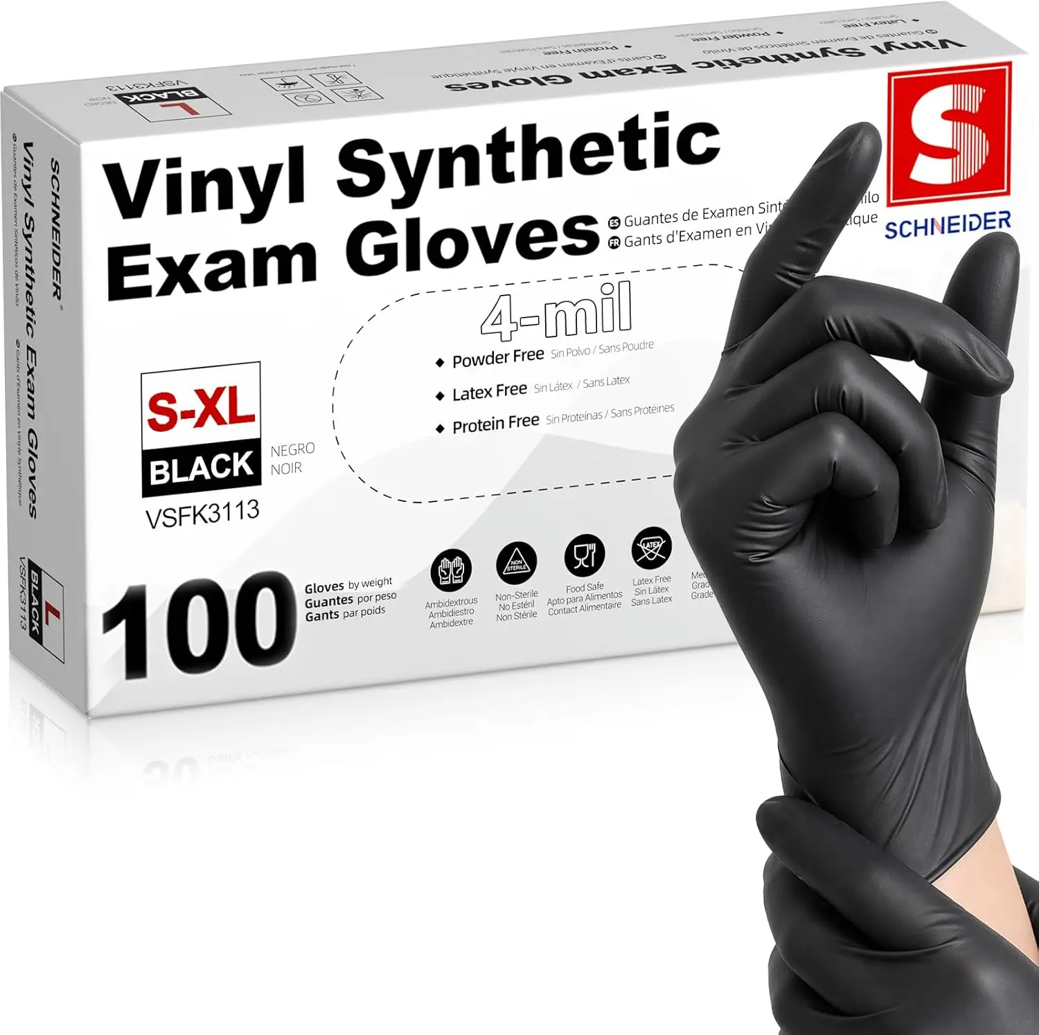 Comfort Fit Disposable Black Nitrile-Vinyl Blend Rubber Gloves, Latex and Powder Free, Ambidextrous Unisex, Food Safe for Medical Exams, Food Preparation, Household Cleaning & Industrial Work