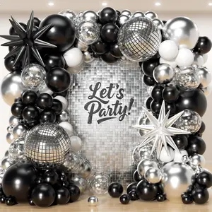 Black White Silver Balloon Arch Kit 153 Pieces with Stars and Confetti for Parties and Celebrations