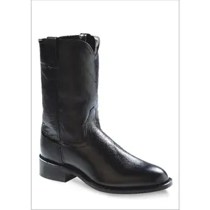 Old West Black Mens Corona Calf Leather Roper Toe Cowboy Boots