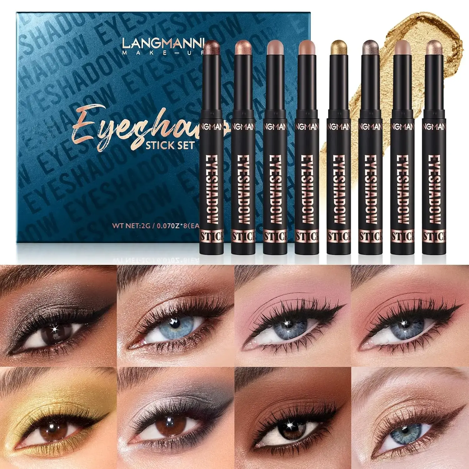 Long-lasting Multichrome Cosmetic Eyeshadow Stick (8 Counts/set), Eye Brightener Stick, Highlighter Makeup for A Flawless Look, Eye Shadow Sticks, Eye Makeup Products music festival makeup supply enhance