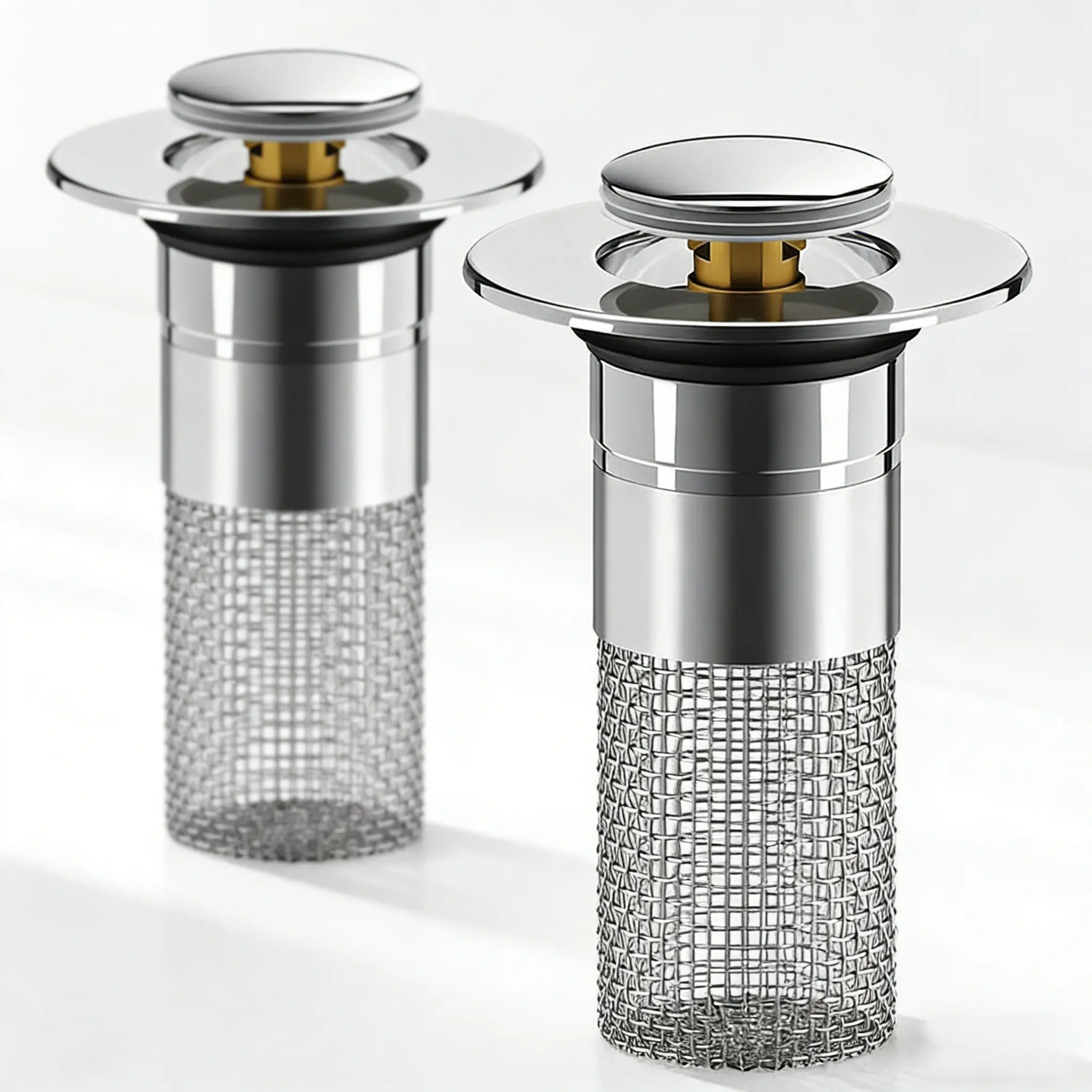 SUS304 Stainless Steel Universal Press-Type Pop-Up Bathroom Sink Stopper with Removable Clog Basket Drain Protector for US Basins & Bathtubs, Bath Tub Accessories