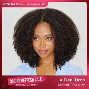 Wavymy Afro Curly Wear Go Preplucked & Pre-bleached Glueless 7x5 Lace Closure Wig with HD Lace Beginner Friendly 100% Virgin Human Hair Outdoorfun Invisible