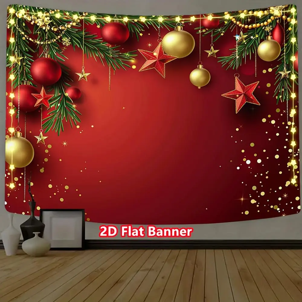 2D Flat Polyester Christmas Banner - Shimmer Wall Backdrop, Golden Shining Stars, Vibrant Photo Background, Holiday Decorations, Birthday Party Home Supplies Ornament
