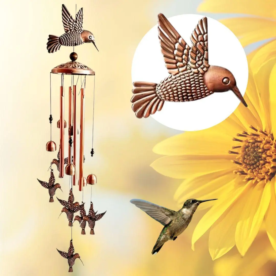 Aluminum Outdoor Hummingbird Wind Chimes - Peaceful Meditation Garden Decor for Patio, Commemoration Memorial Sympathy Gift, Hanging Porch Home Accessory