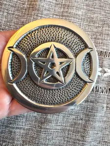 Triple Moon Pentagram Altar Tile 4” Metal