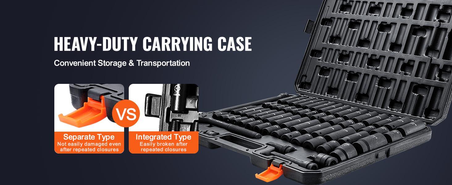 VEVOR 1/2" Drive Impact Socket Set, 65 Piece Socket Set SAE 3/8" to 1-1/4" and Metric 10-24mm, 6 Point Cr-V Alloy Steel for Auto Repair, Rugged Construction, Easy-to-Read Size Markings, Storage Case
