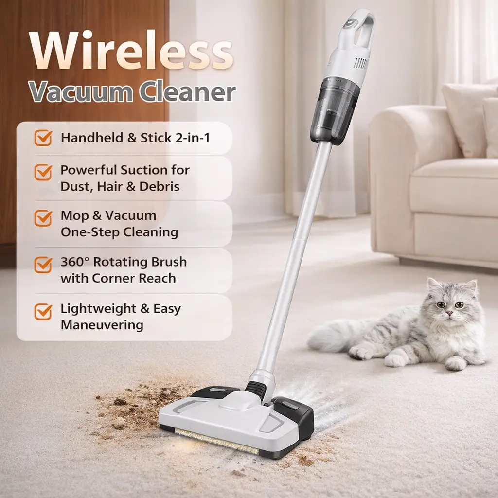 2-in-1 Cordless Stick Handheld Dust Suction Machine, Lightweight & Easy-Maneuvering Portable Tool for Kitchen Dust, Crumbs & Pet Hair Daily Cleaning