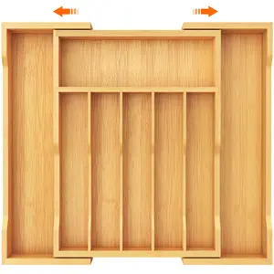 Lifewit Natural Wood Expandable Silverware Drawer Organizer, Adjustable Utensil Tray for Kitchen Spoons, Forks, Knives