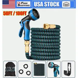 50ft & 100ft Expandable Water Hose with Spray Nozzle, Lightweight & Flexible Garden Hose, Durable & Kink-Free Design for Easy Watering and Cleaning Portable