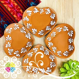 Set of 4 Small Natural / White Corazon Plate - Set Clay Flat Plates