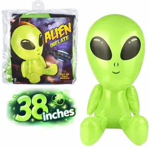 38" Green Galactic Alien Inflatable 👽 Big Head UFO Pool Party Halloween Blow Up