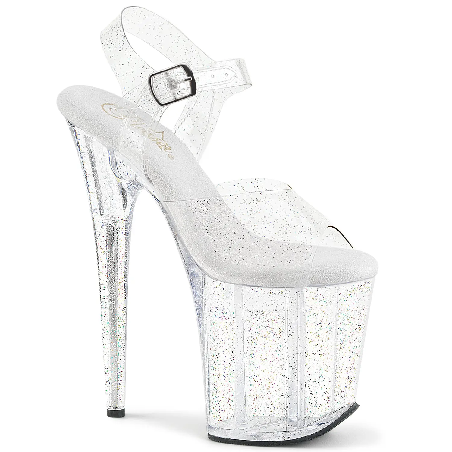 Pleaser Women's 8" Stiletto High Heels, Chic Open Toe Statement Shoes with a 4" Iridescent Glitter Platform and Ankle Strap, Shoes Heels, Classy Stiletto