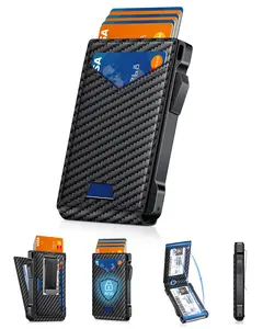 Minimalist Slim Aluminum Bifold Wallet for Men – RFID Blocking, Pop-Up Card Holder, Money Clip & ID Window (Holds 9–13 Cards)