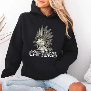 Caifanes Axolotl Heritage Hoodie - Cute Mexican Folk Art Rock Apparel, Fleece Fabric Pullover Unisex Casual Streetwear Trendy Top for Men