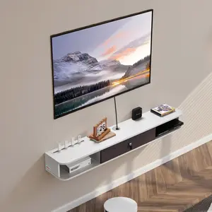 55-Inch Modern Floating TV Stand with Wall Mount & Storage Cabinet, Particle Board Entertainment Center for DVD Player, Cable Box & Game Console, White
