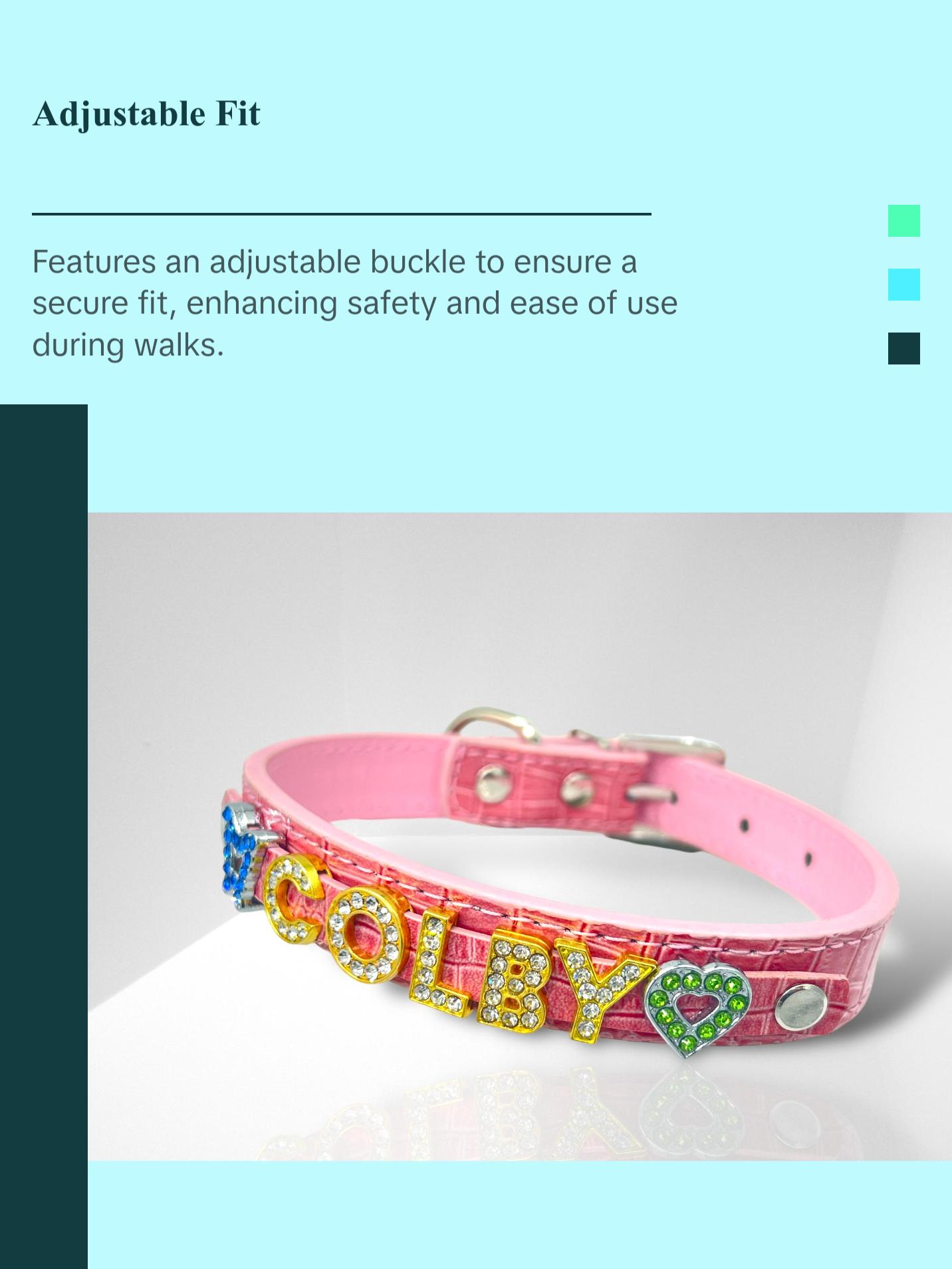 ALPHABET Alligator Texture Personalized Handmade PU Leather Dog Collar