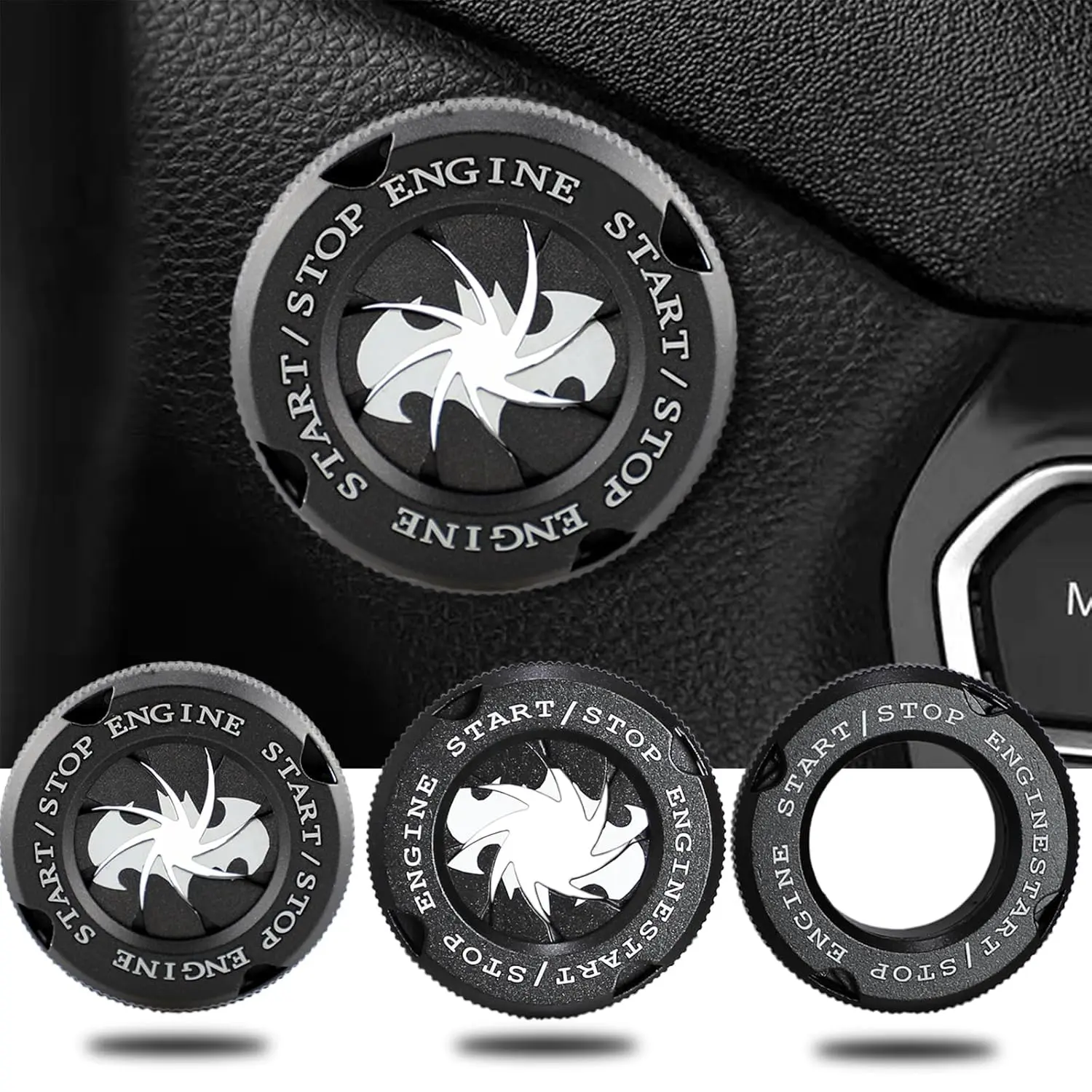 Black Bat Rotary Car Push Start Button Cover - Anti-Scratch Universal Car Interior Sticker, DIY Shield Accessory for Men