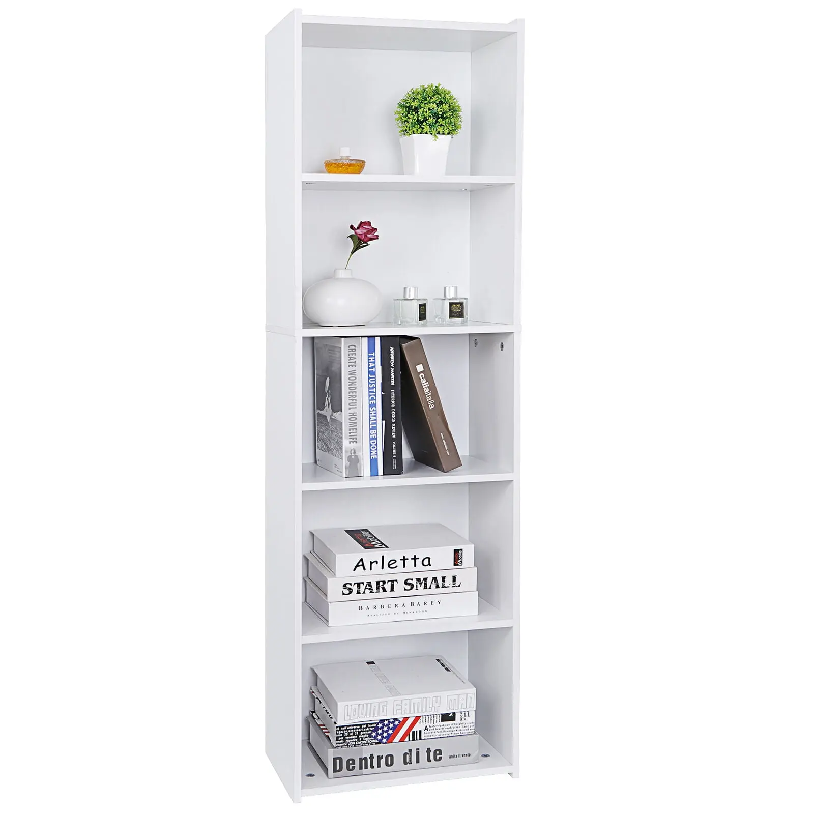 Minimalist Wood 5-Tier Bookshelf with Book Holder - Stable Compact Multipurpose Storage Racks, Easy-to-Assemble Indoor Furniture for Bedroom, Room Decor, Small Home Apartments,back to school,back to school haul